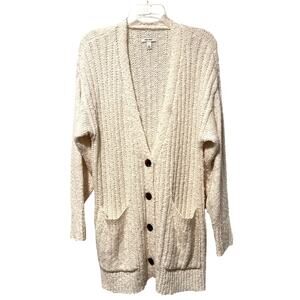 Nine West Long Button Down Cream Cardigan 100 % Acrylic Large EUC